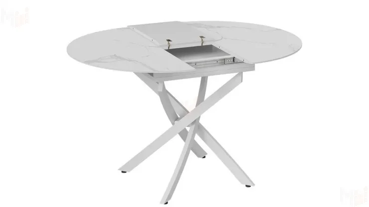 Стол обеденный раздвижной Бергамо Тип 1  Белый муар, Стекло матовое белый мрамор