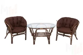 Комплект Багама Дуэт с коричневыми подушками и овальным столом