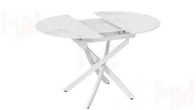 Стол обеденный раздвижной Бергамо Тип 1  Белый муар, Стекло матовое белый мрамор