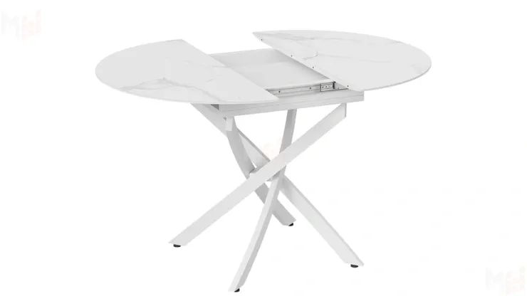 Стол обеденный раздвижной Бергамо Тип 1  Белый муар, Стекло матовое белый мрамор