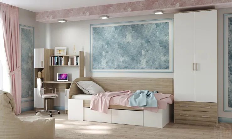 Спальня детская БЕАТРИС Дуб Сонома - Белый глянец №9
