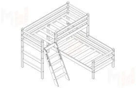 Угловая кровать Соня-8 с наклонной лестницей  Белый