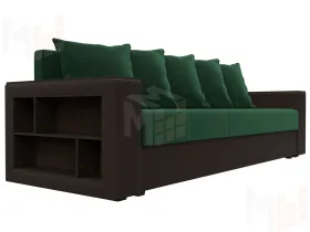 Диван прямой Дубай Лайт полки слева ( Зеленый\Коричневый )
