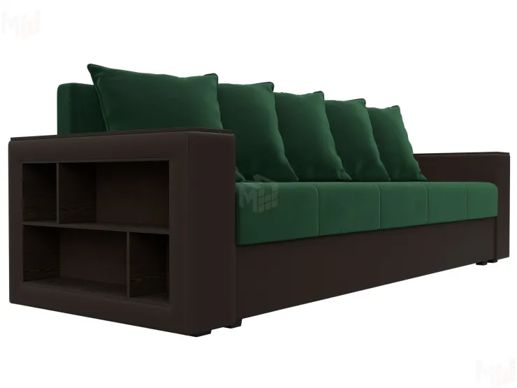 Диван прямой Дубай Лайт полки слева ( Зеленый\Коричневый )