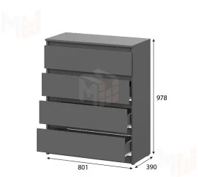 Комод 4 ящика Денвер Графит серый