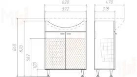 Тумба с раковиной Классик 60 см с корзиной для белья