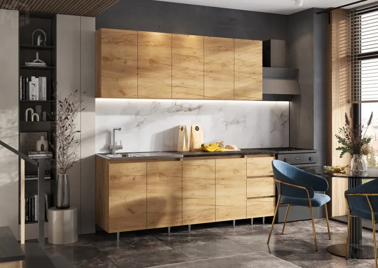 Кухонный гарнитур Челси 2,0 (Дуб крафт/дуб крафт, кастилло темный)