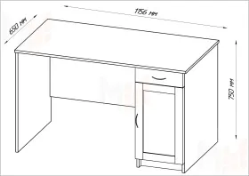 Стол письменный Кастор 116*65 с тумбой (белый)