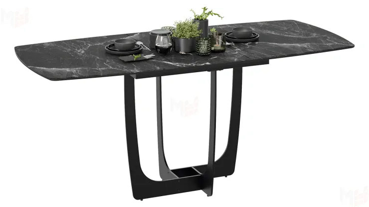 Стол обеденный Орфей Черный муар, Стекло глянцевое черный мрамор