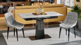 Стол обеденный Бридж Черный муар, Стекло глянцевое белый мрамор