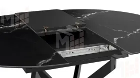 Стол обеденный раздвижной Бергамо Тип 1  Черный муар, Стекло матовое черный мрамор