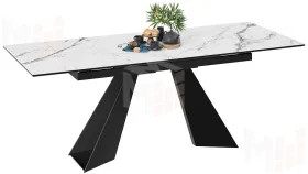 Стол обеденный Гермес Черный муар, Стекло глянцевое белый мрамор