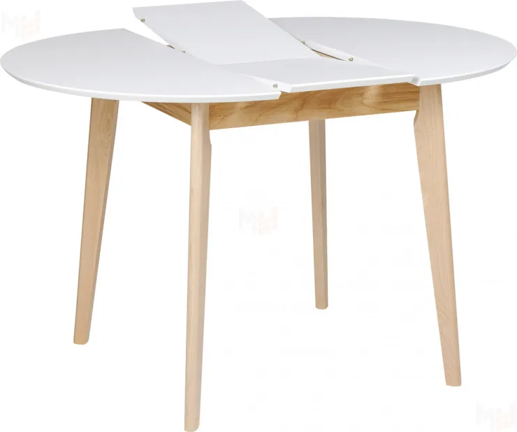 Обеденная группа стол раздвижной Норден D90 Белый/Натуральный и 2 стула Мэти Натуральный/Серый велюр