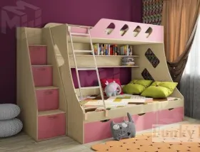 Двухъярусная кровать Фанки Кидз-16 + лестница-комод 13/8СВ