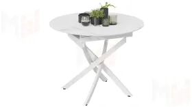 Стол обеденный раздвижной Бергамо Тип 1  Белый муар, Стекло матовое белый мрамор