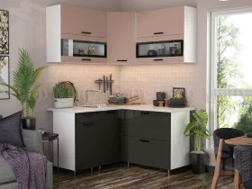 Кухня угловая Техно New 1,4*1,4 Пудра софт/Графит софт