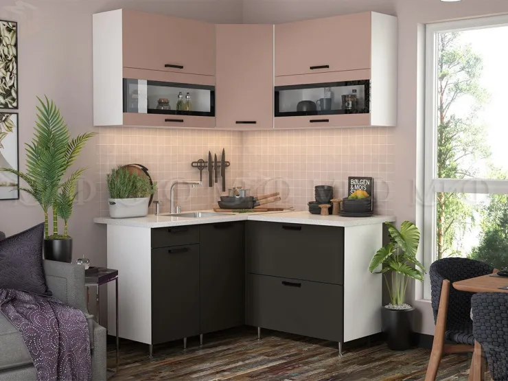 Кухня угловая Техно New 1,4*1,4 Пудра софт/Графит софт