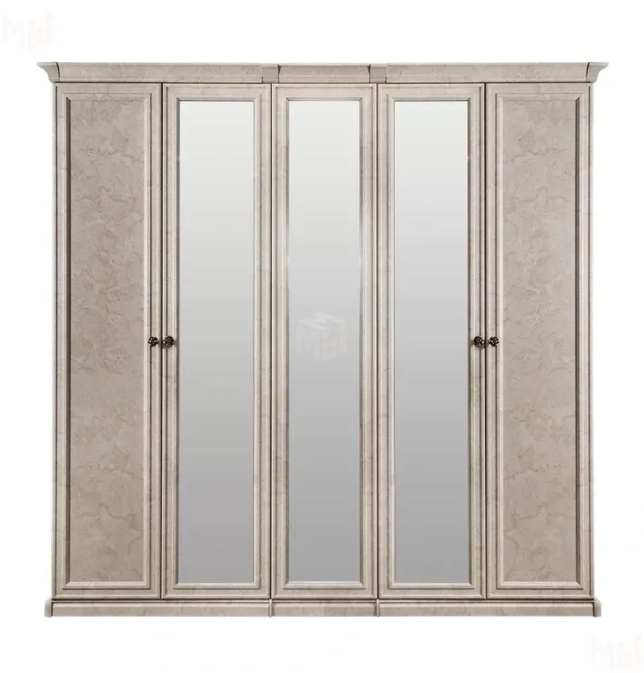 Шкаф Афина 5-дверный (2+1+2) с зеркалом крем корень