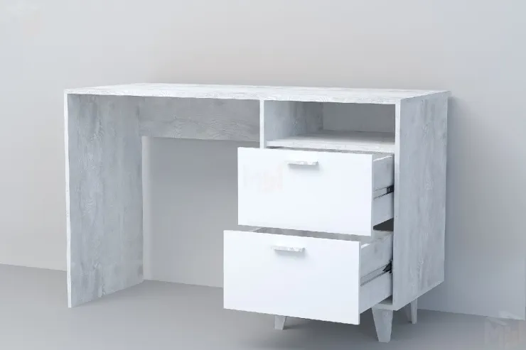 Стол Письменный СТ-3 на ножках Эго Бетон Светлый/Белый Глянец