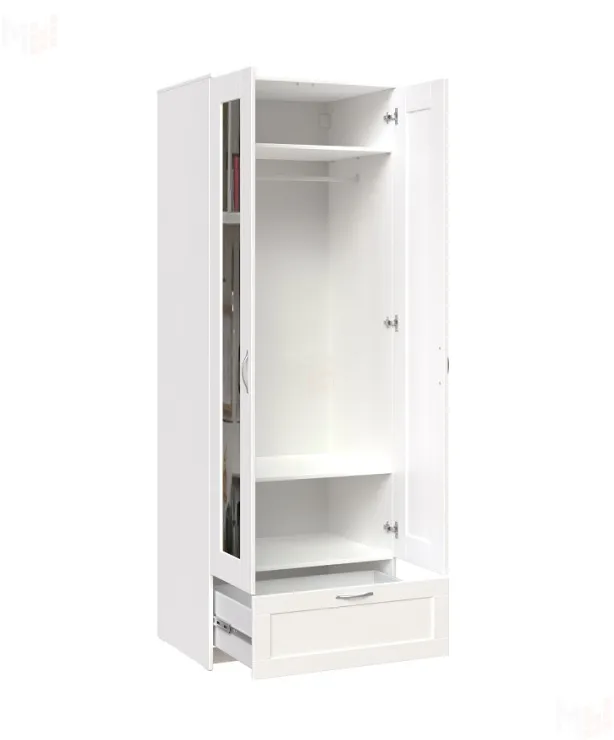 Шкаф Сириус 2 двери 1 ящик с зеркалами, белый (высота 220 см)