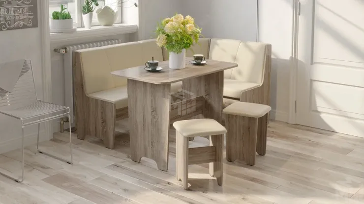 Кухонный уголок Техас Исп.1 Дуб Сонома трюфель, Экокожа бежевая