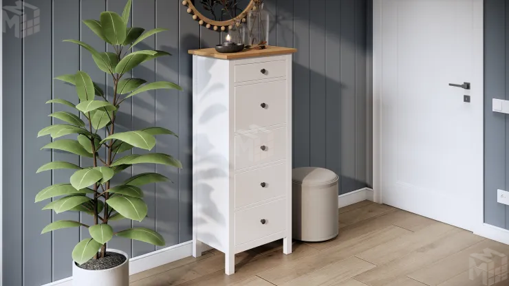 Комод Кымор 5 ящиков белый/светло-коричневый