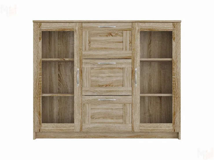 Тумба Сириус 2 двери со стеклом и 3 ящика 117*95 белый