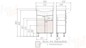 Тумба с раковиной Волна В1 55 см с верхним ящиком