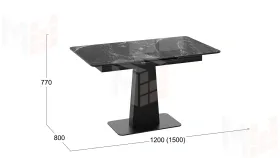 Стол обеденный Бридж Черный муар, Стекло глянцевое черный мрамор