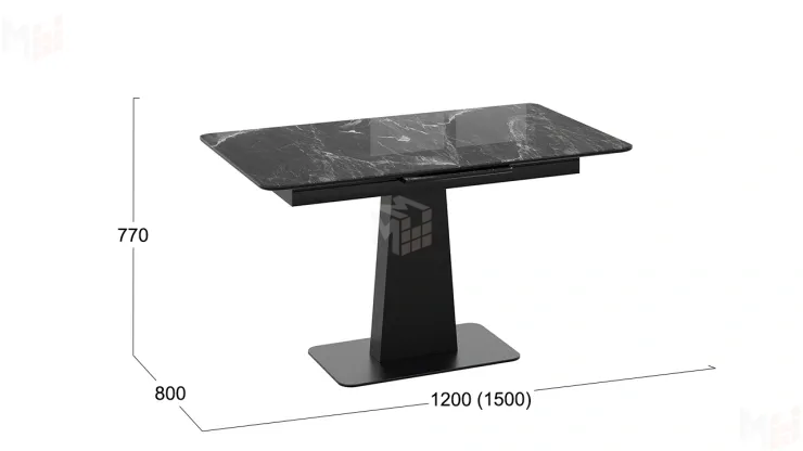 Стол обеденный Бридж Черный муар, Стекло глянцевое черный мрамор