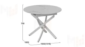 Стол обеденный раздвижной Бергамо Тип 1  Белый муар, Стекло матовое белый мрамор