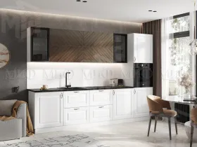 Кухня Престиж 3,0 компоновка №1 (Белый/Браш вайт/Прайм орех)