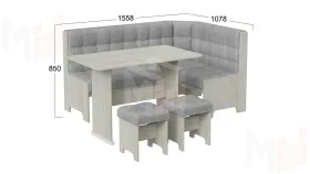 Кухонный уголок Флорида Дуб крафт белый, Микровелюр Wellmart Silver