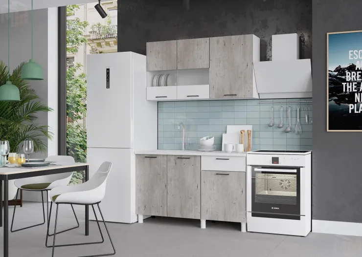 Кухня ТРЕНД 1,3 МДФ белый эмалит/бетон лайт