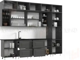 Кухня Престиж 3,0 компоновка №2 (Графит/Графит софт/Прайм орех)