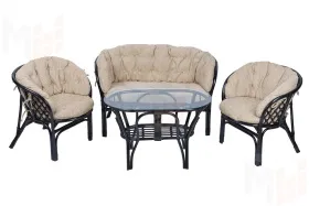 Комплект Багама с диваном и полными бежевыми подушками (стол овальный)