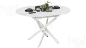 Стол обеденный раздвижной Бергамо Тип 1  Белый муар, Стекло матовое белый мрамор