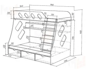Двухъярусная кровать Фанки Кидз-16 + лестница-комод 13/8СВ