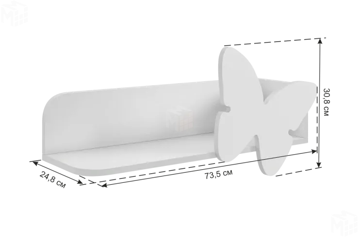 Полка навесная Бабочка белое дерево/пудра розовая