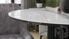 Стол обеденный Айрис Тип 1 Черный муар, Стекло глянцевое белый мрамор