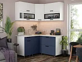 Кухня угловая Техно New 1,4*1,4 Белый снег софт/Ультрамарин софт
