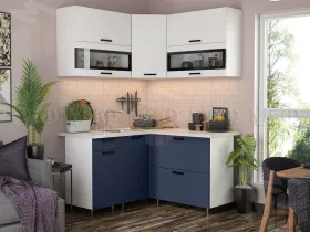 Кухня угловая Техно New 1,4*1,4 Белый снег софт/Ультрамарин софт