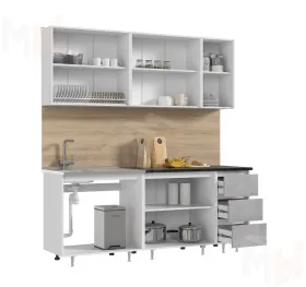 Кухонный гарнитур Челси 2,0 (Бетон светлый/белый, кастилло темный)