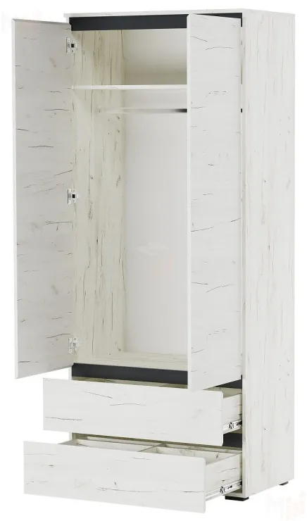  Шкаф ГРЕТТА 2С2Я с штангой Дуб Крафт белый-Антрацит