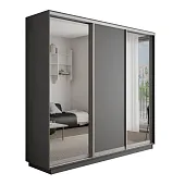 Шкаф-купе Оптим 3-х дверный 1 секция (ЛДСП, 2 Зеркала) 240 см. 2 штанги, 9 полок, 4 ящика