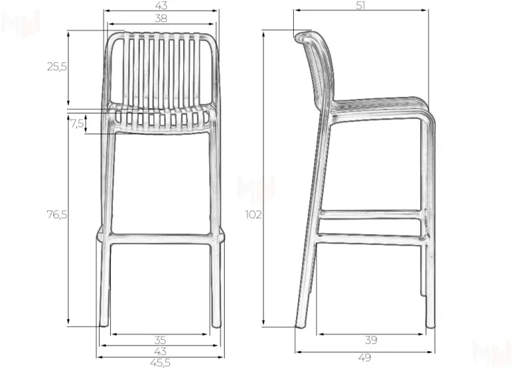 Стул барный DOBRIN CHLOE BAR (белый)