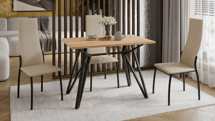 Стол обеденный Ройс Тип 1 Черный муар/Дуб Крафт золотой