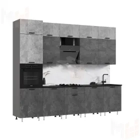 Кухня Рио NEW 3,0м (490) комп №2 (Бетон светлый/Бетон темный, Графит (Кастилло темный)