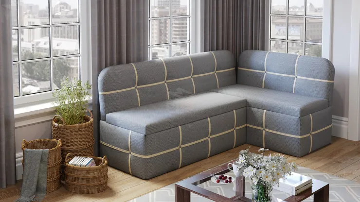 Кухонный уголок Майами со спальным местом (рогожка сине-бежевая)