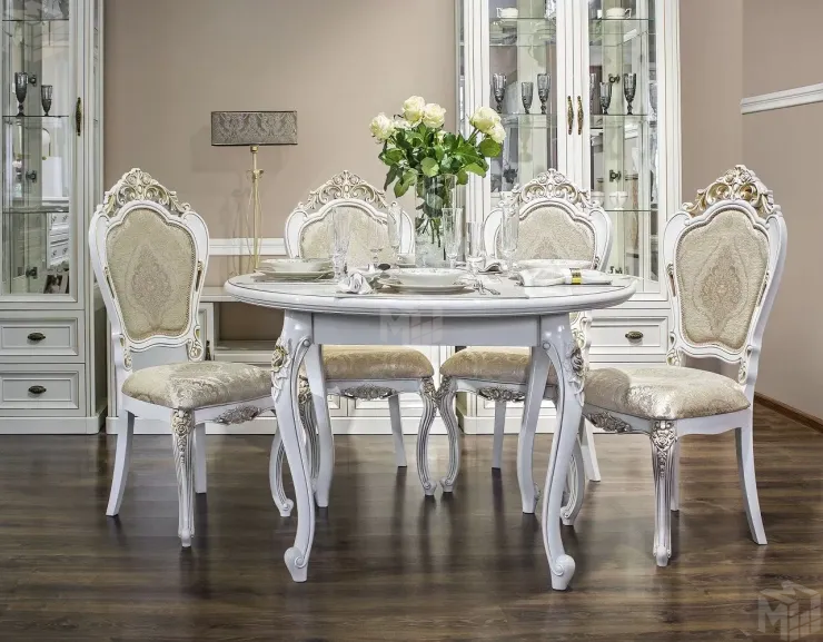 Столовая Натали белый глянец с круглым столом